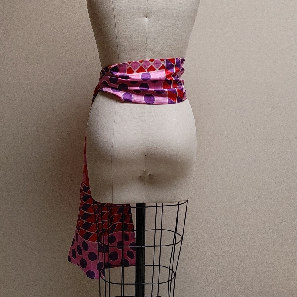 Vintage Sash Scarf Wrap in Circle Diamond Square Print Pink Purple Orange White - Picture 12 of 16